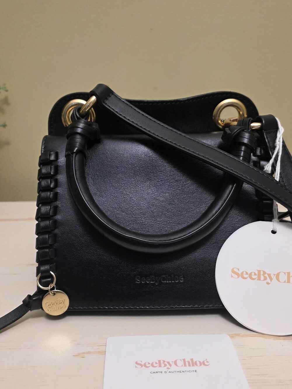 See By Chloe | Black Leather Tilda 2-Way Mini Satchel with Braided Sides